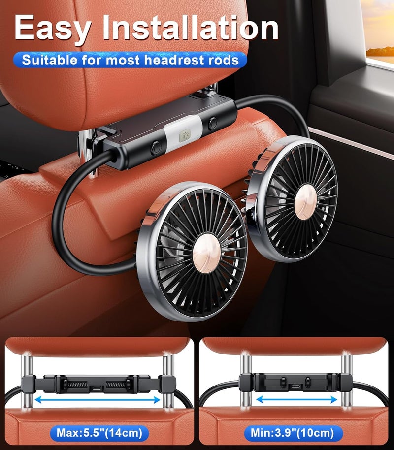 DICMKY Dual Head Gooseneck Car Cooling Fans for Back Seat for Kids, USB Car Headrest Cooling Fan for Baby Rear Facing, Car Seat Cooler That Blow Cold Air for Vehicles Sedan SUV Rv Truck Without Ac - Image 4