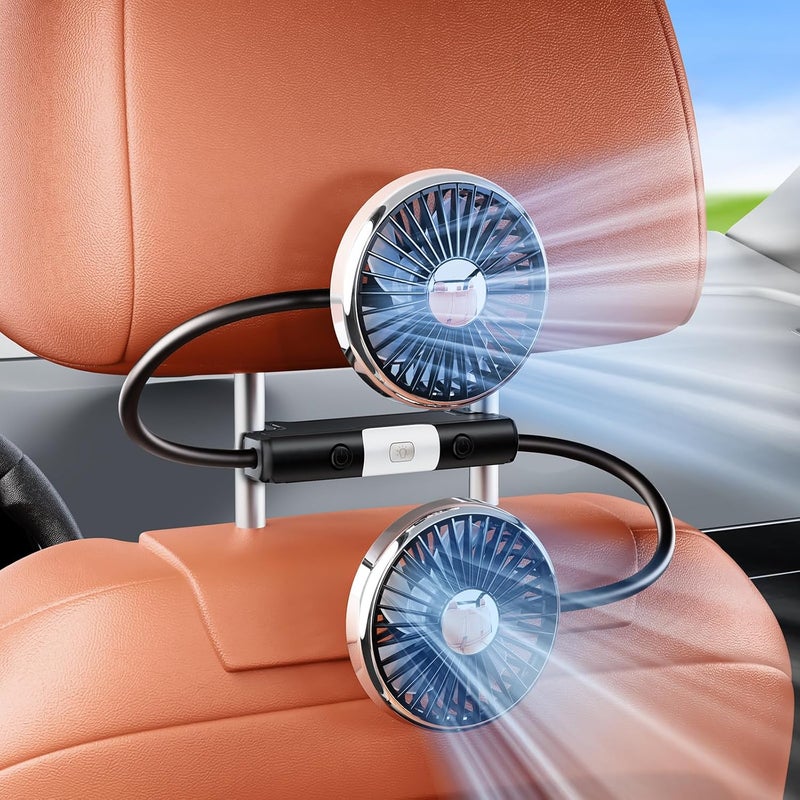 DICMKY Dual Head Gooseneck Car Cooling Fans for Back Seat for Kids, USB Car Headrest Cooling Fan for Baby Rear Facing, Car Seat Cooler That Blow Cold Air for Vehicles Sedan SUV Rv Truck Without Ac - Image 1