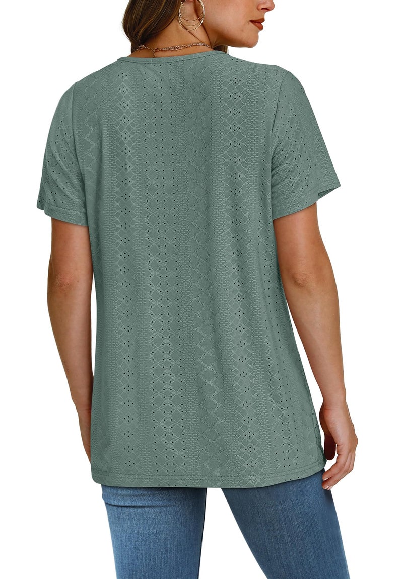 SAMPEEL Tshirts Shirts for Women V Neck Spring Clothes Plus Size Tops Summer Clothing Flowy Business Casual Outfits Breathable Green XL - Image 5