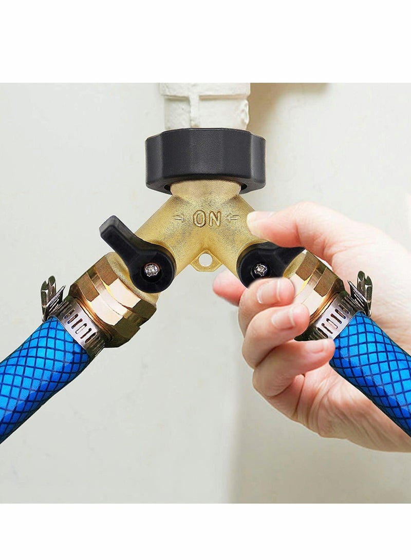 Hose Splitter 2 Way Garden Heavy Duty Solid Brass Hose Y Splitter Hose Faucet Splitter 3or4" Brass Hose Adapter Connectors Shut Off Valve Hose SP IGot Adapter 2 Valves 1 Pack - Image 3