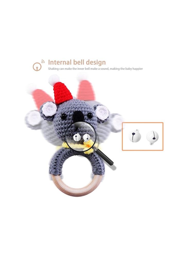 WAOKN Baby Crochet Rattle Wooden Rings Animal Shape Knitted Handmade Grasping Toy Baby Teething Toy For Birth Girl Boy Baby Baby Shower  - Image 3