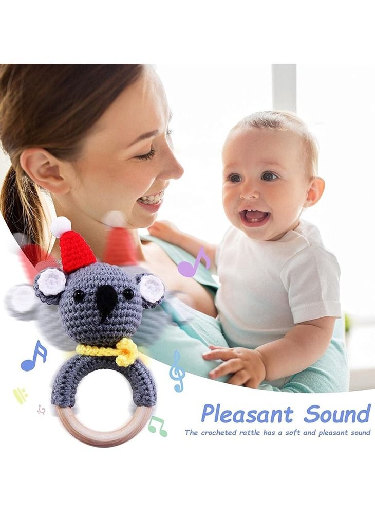 WAOKN Baby Crochet Rattle Wooden Rings Animal Shape Knitted Handmade Grasping Toy Baby Teething Toy For Birth Girl Boy Baby Baby Shower  - Image 4