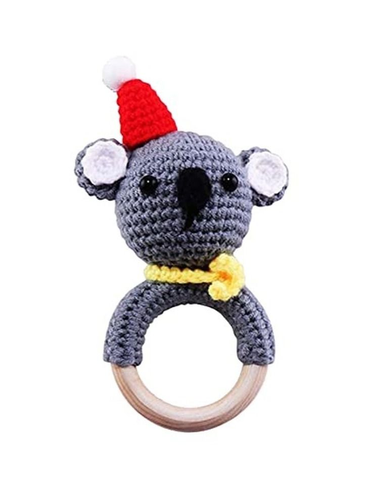 WAOKN Baby Crochet Rattle Wooden Rings Animal Shape Knitted Handmade Grasping Toy Baby Teething Toy For Birth Girl Boy Baby Baby Shower  - Image 1