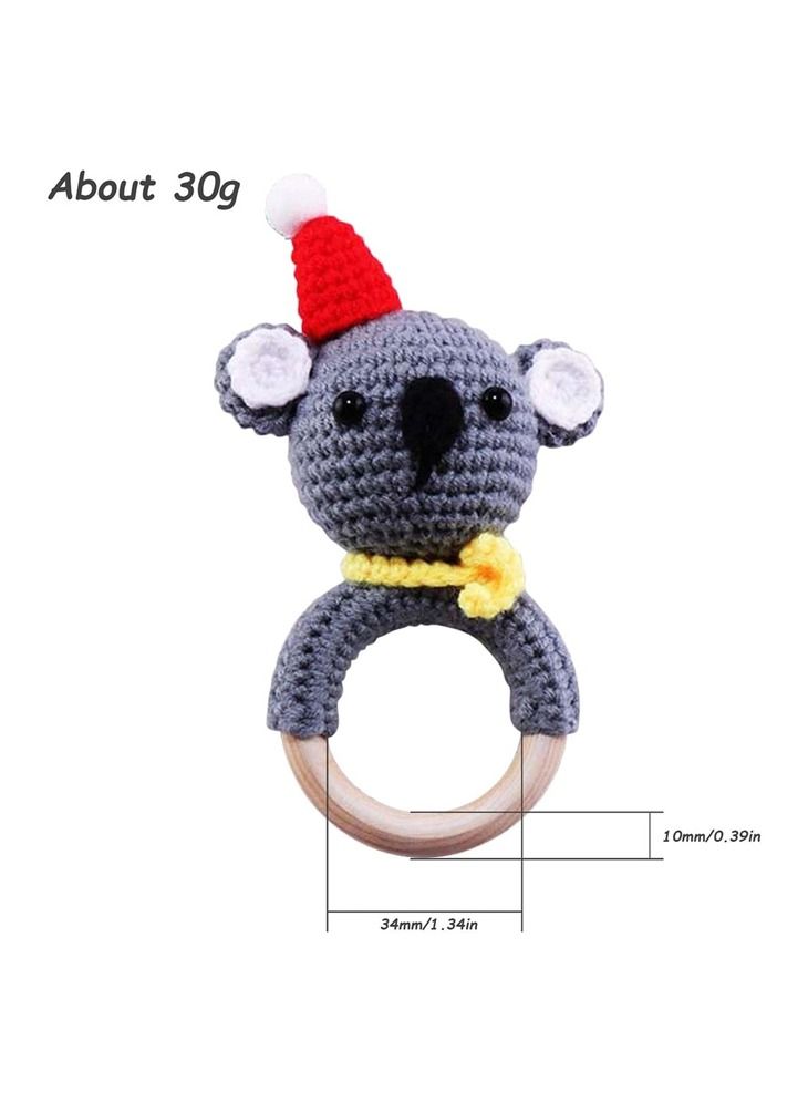 WAOKN Baby Crochet Rattle Wooden Rings Animal Shape Knitted Handmade Grasping Toy Baby Teething Toy For Birth Girl Boy Baby Baby Shower  - Image 2