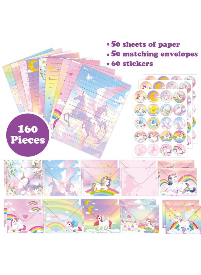 الأزرق جي دبليو قوس قزح يونيكورن مغلف الحصان ورقة الرسالة 160 قطعة من مجموعة أدوات الكتابة الإبداعية المتقدمة - Image 5