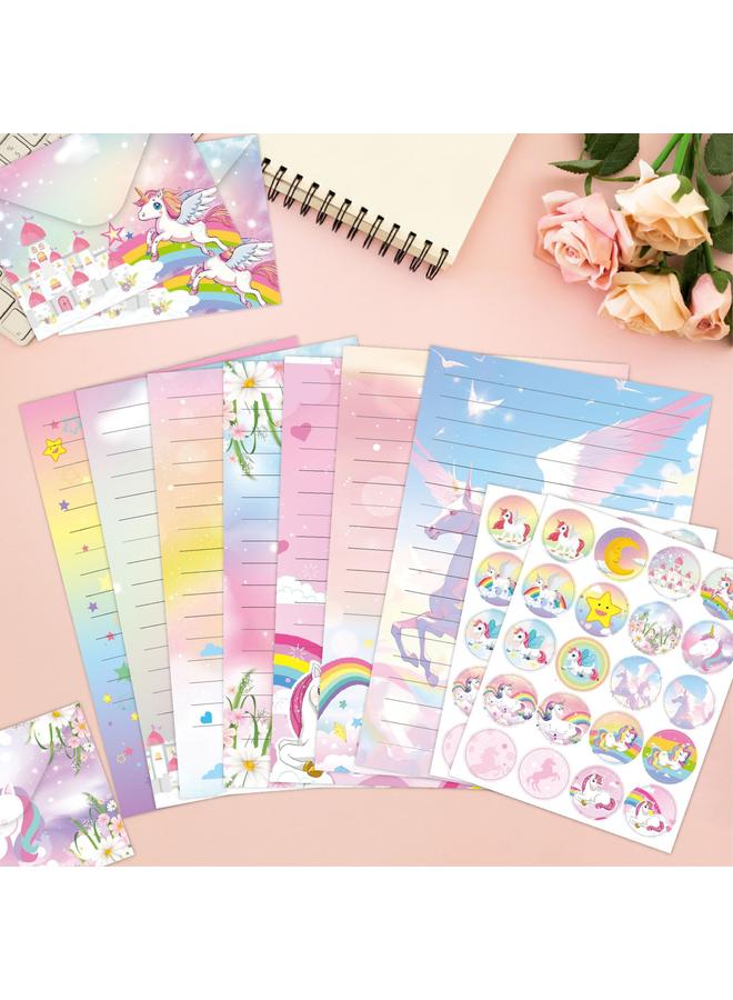 الأزرق جي دبليو قوس قزح يونيكورن مغلف الحصان ورقة الرسالة 160 قطعة من مجموعة أدوات الكتابة الإبداعية المتقدمة - Image 4