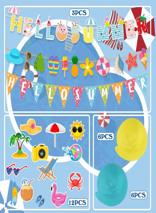 JOFONY Summer Party Decoration Hanging Swirls,60 PCS Tropical Party Pool Beach Birthday Party Hello Summer Banner Streams Holiday Supplies Favors for Office School Indoor Outdoor - Image 2