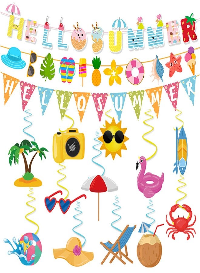 JOFONY Summer Party Decoration Hanging Swirls,60 PCS Tropical Party Pool Beach Birthday Party Hello Summer Banner Streams Holiday Supplies Favors for Office School Indoor Outdoor - Image 1