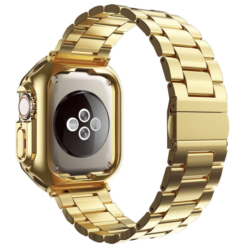 MRYUESG Compatible with Apple Watch Ultra 3/2/1 Band and Case, Stainless Steel Metal Chain with TPU Cover, Smart-Watch Link Bracelet Strap for men, Wrist-Band for i-Watch Ultra, 49mm, Gold - Image 2