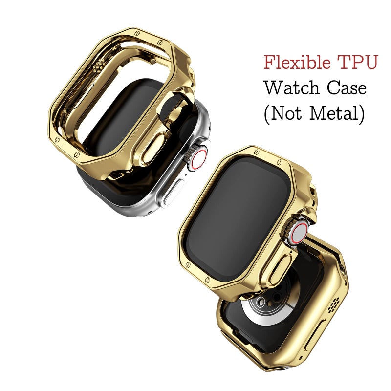 MRYUESG Compatible with Apple Watch Ultra 3/2/1 Band and Case, Stainless Steel Metal Chain with TPU Cover, Smart-Watch Link Bracelet Strap for men, Wrist-Band for i-Watch Ultra, 49mm, Gold - Image 5