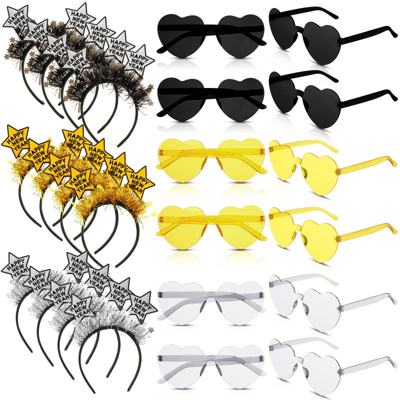 Jutom 24 Pcs 2026 New Year Eve Party Supplies for 12 Guests Happy New Year Headbands Gold Black Eyeglasses Accessories Kit for 2026 Eve Party Decorations Holiday Celebration - Image 2