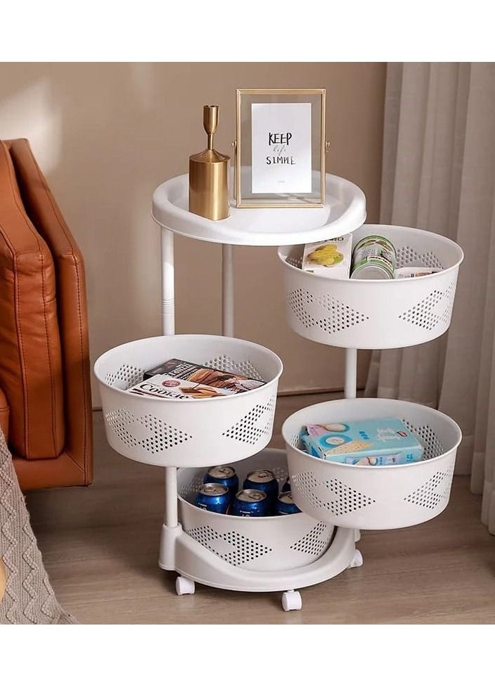 Generic - 4 Tier Shelf Round Storage Rack with Wheels Floor Standing - Image 1