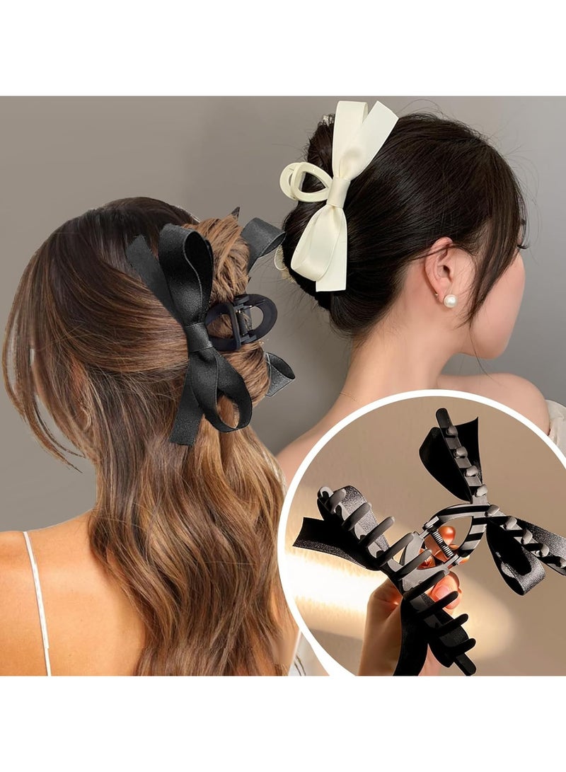 Goolsky Bow Claw Clips, Bow Hair Clips White Hair Bows, Hair Accessories for Women, Extra Large Black Barrettes, Scrunchies for Thin Thick Curly Hair - Image 3