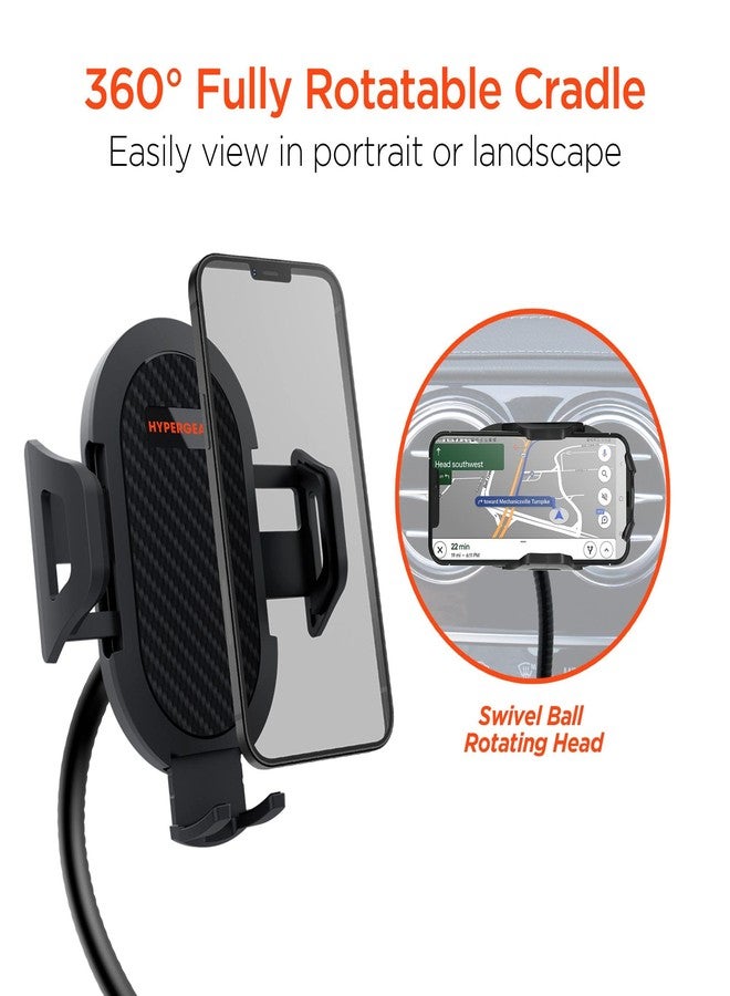 HyperGear Cup Holder Phone Holder for Car - Adjustable Side Grips, Universal Auto Phone Mount for iPhone 17/16/15, Galaxy S25/S24 & More, 360° Rotating Cradle, Expandable Base - Black - Image 4