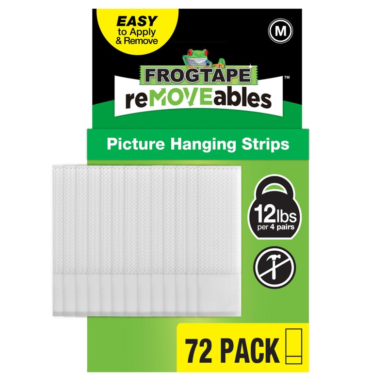 FrogTape reMOVEables Medium Picture Hanging Strips 72 Pairs 12lbs per 4 Pairs DamageFree Removeable Adhesive Wall Strips Picture Hangers for Mounting Frames Canvas Home Dcor White 144 Pieces - Image 2