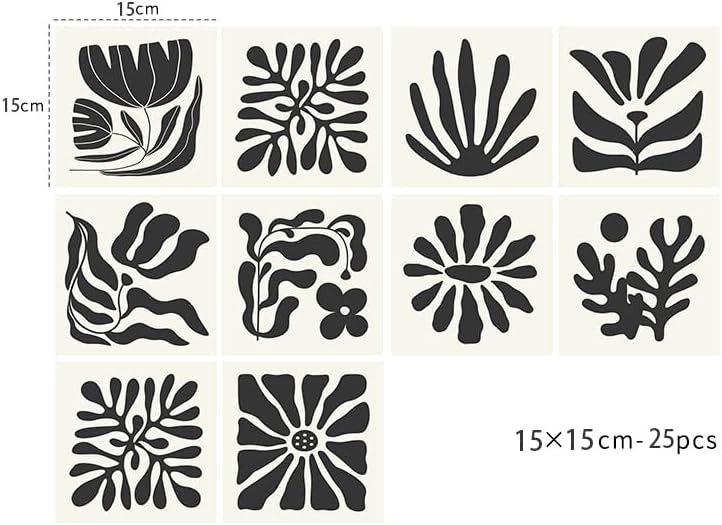 Alwayspon Self-Adhesive Vinyl Wall Tile Stickers, 25 Pieces, 6 Inch Peel and Stick Tiles Transfer Vinyl Flooring Waterproof Splash Guard for Kitchen, Bathroom, Black and White Flowers - Image 2