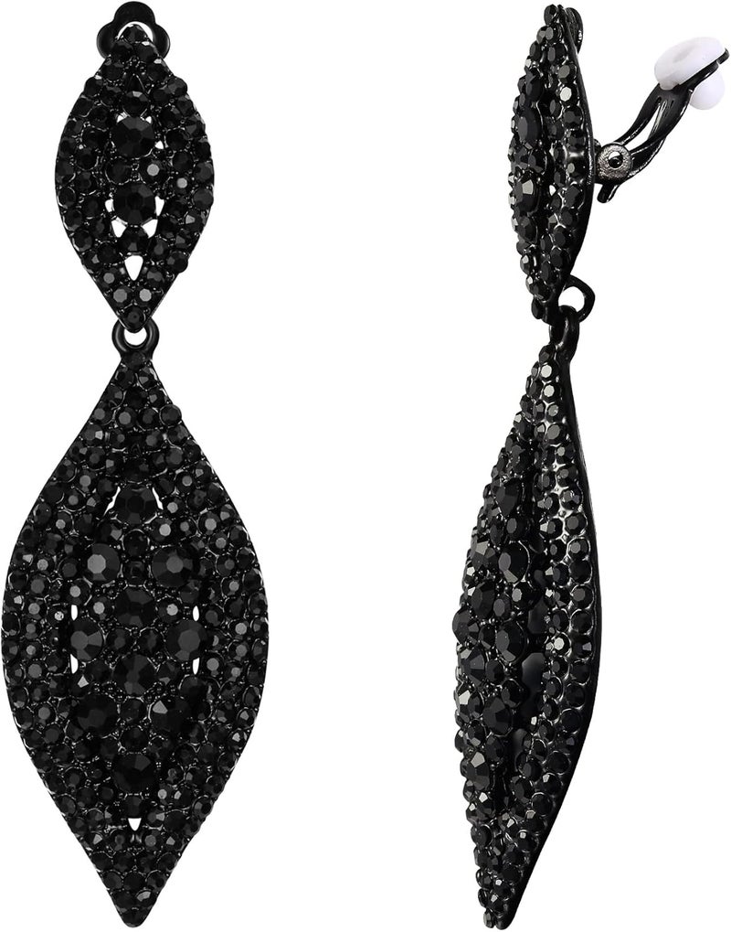Flyonce Clip On Earrings for Women, Glitter Rhinestone Crystal Wedding Bridal Clip-on Drop Dangle Earring for Non Pierced Ears - Image 2