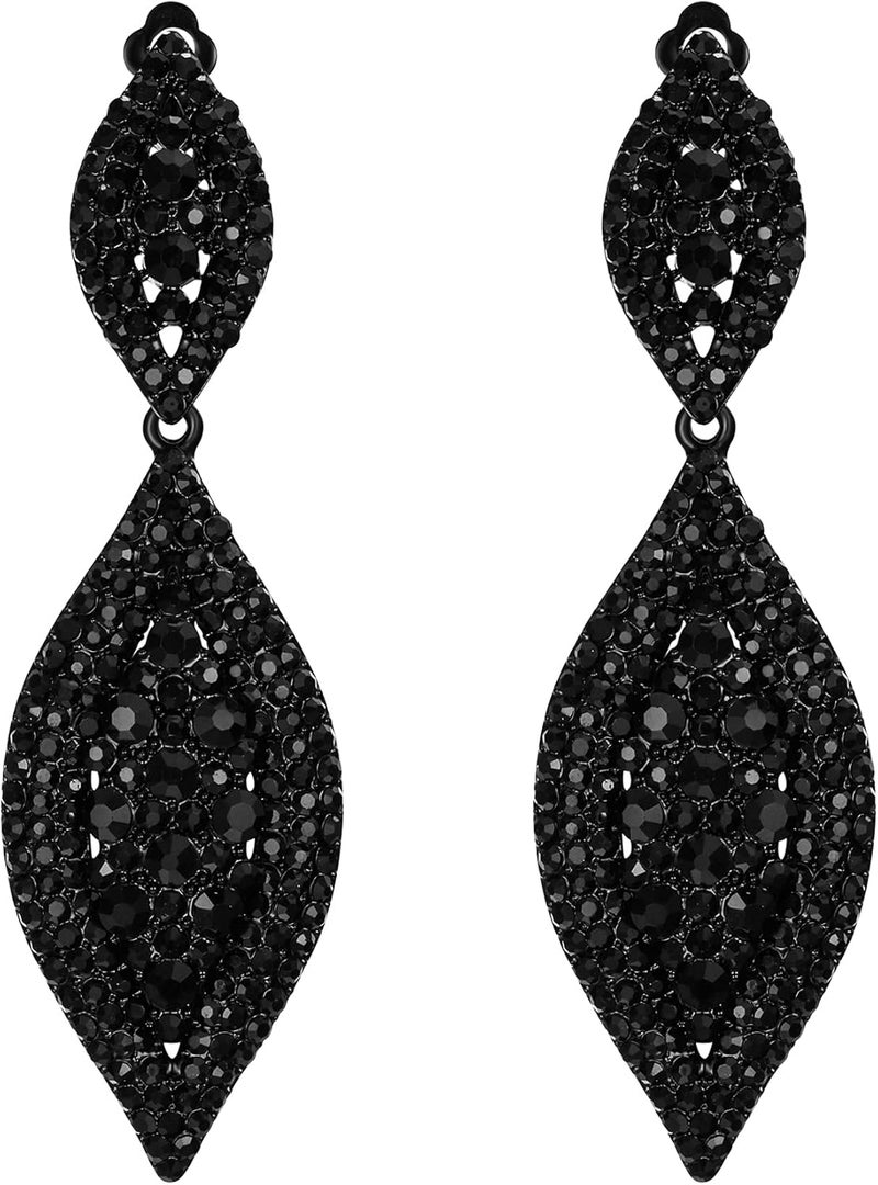 Flyonce Clip On Earrings for Women, Glitter Rhinestone Crystal Wedding Bridal Clip-on Drop Dangle Earring for Non Pierced Ears - Image 1
