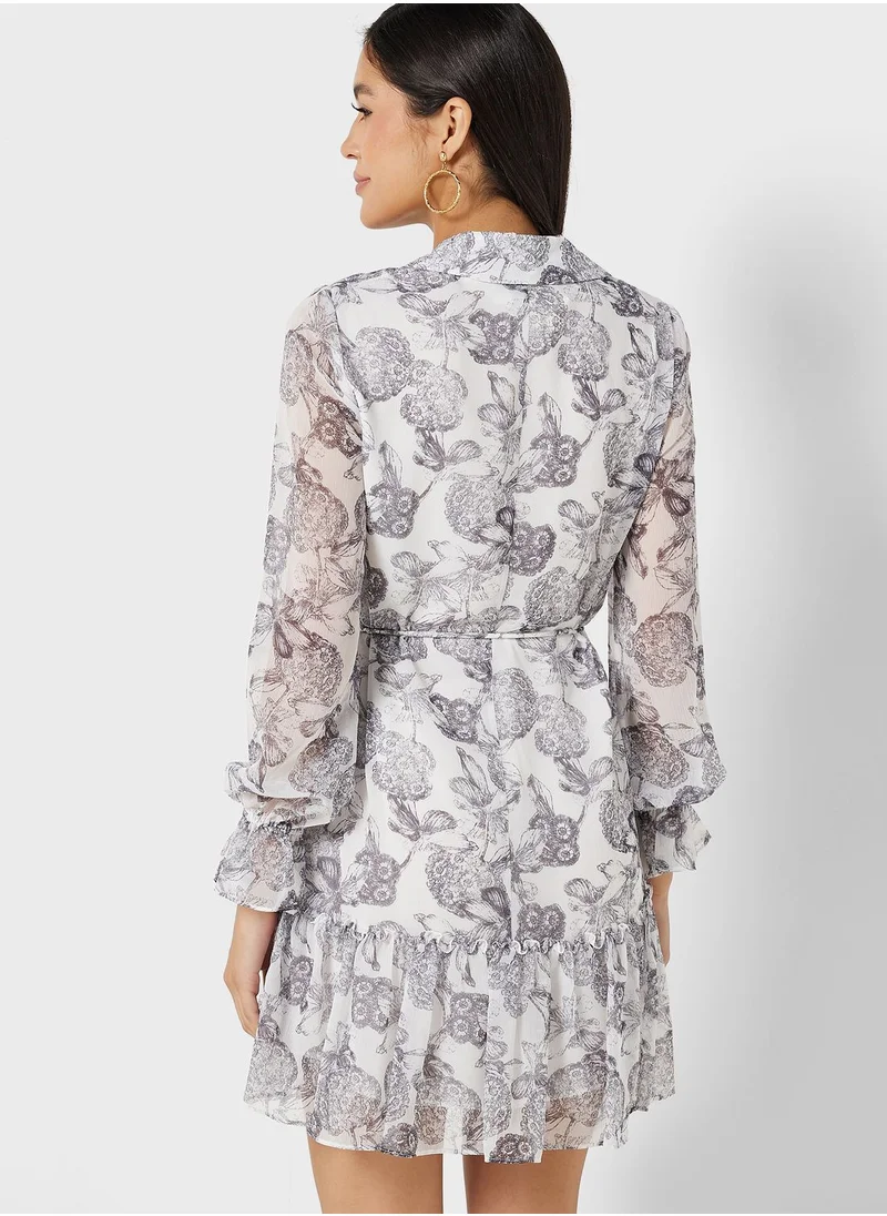 Ted Baker Printed Ruffle Detail Dress