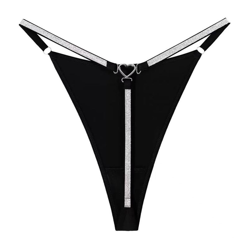 Underwear With Heart Decoration, Silver Ribbon, Fine Rhinestones, One-Piece Low-Waist Women'S Thong - Image 3