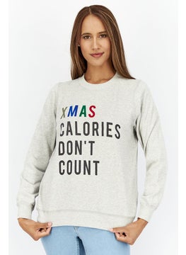 oysho Women Crew Neck Graphic Print Sweatshirt, Grey  - Image 1
