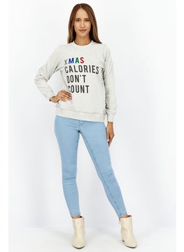 oysho Women Crew Neck Graphic Print Sweatshirt, Grey  - Image 3