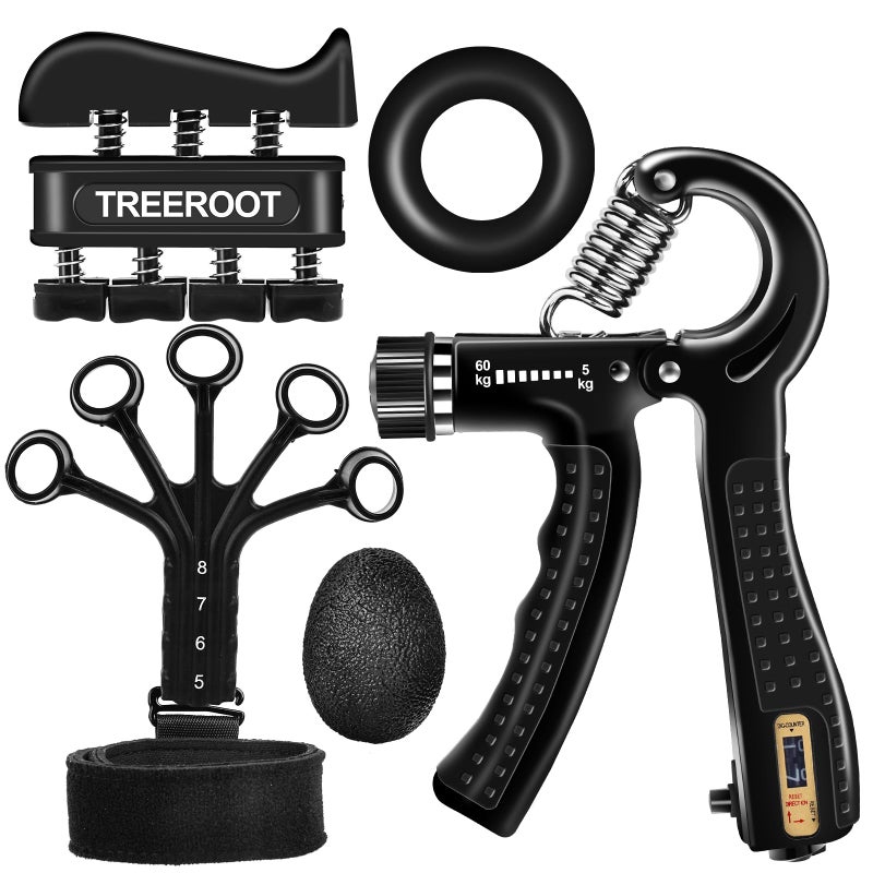 Treeroot 5PCS Grip Strength Trainer Kits, Hand Gripper Strengthener, Forearm Strengthener, Forearm Exerciser, Finger Exerciser, Wrist Strengthener, Stress Relief Ball, Grip Ring - Image 1