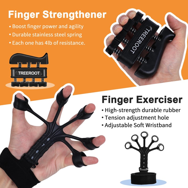 Treeroot 5PCS Grip Strength Trainer Kits, Hand Gripper Strengthener, Forearm Strengthener, Forearm Exerciser, Finger Exerciser, Wrist Strengthener, Stress Relief Ball, Grip Ring - Image 3