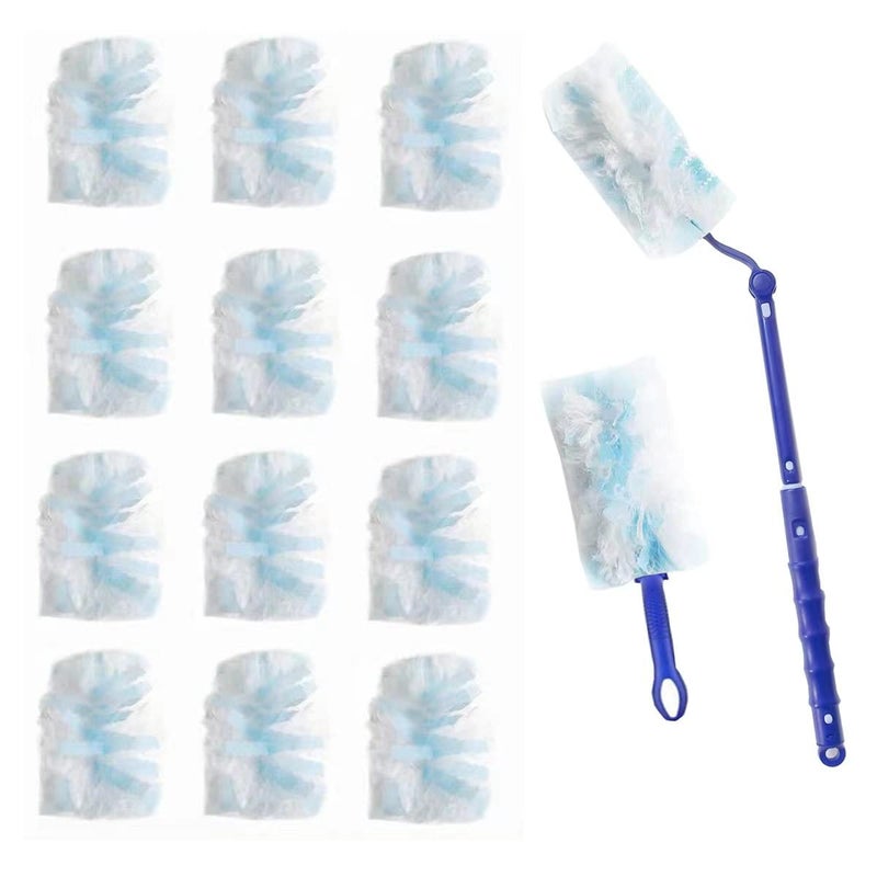 SUZZYVINE SUZZYVINE Disposable Duster Wish a Long Handle Plus a Short Handle 15 Count Duster RefillsBlue and White