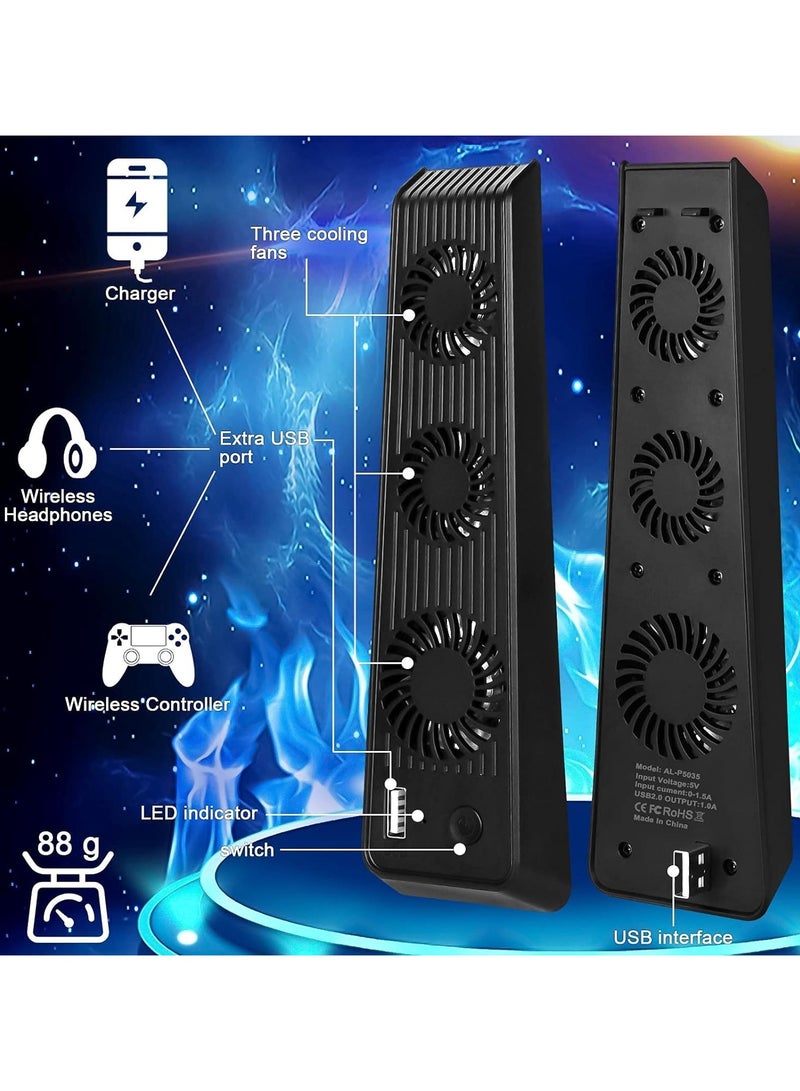 AOLION Playstation 5 Cooling Fan with LED light and USB port, Strong and Silent Exhaust with 3 Fans for PS5 Disc and Digital Edition, Self-Starting and Quiet Mode - Image 1