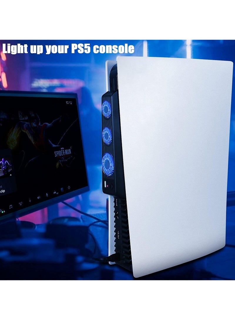AOLION Playstation 5 Cooling Fan with LED light and USB port, Strong and Silent Exhaust with 3 Fans for PS5 Disc and Digital Edition, Self-Starting and Quiet Mode - Image 5