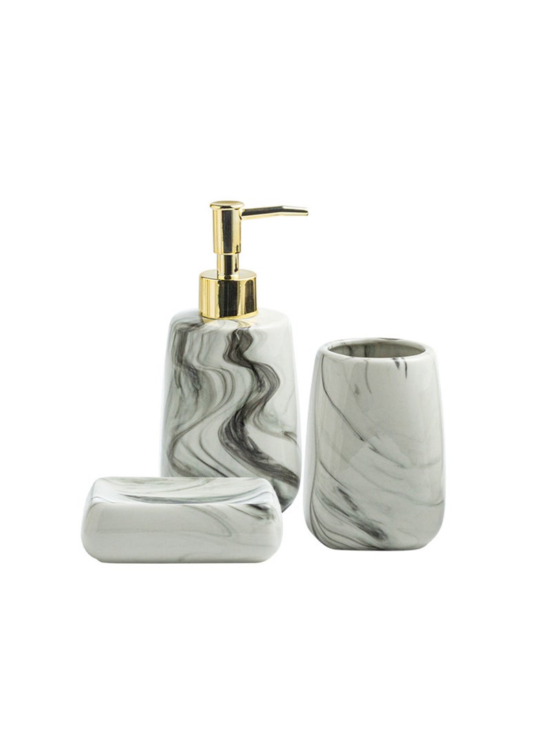 JiFENG 3pcs Bathroom Accessories Set,Ceramic Bathroom Soap Dispenser,Soap Dish and Toothbrush Cups for Modern Bathroom Square Marble Pattern Countertop Sink  Decoration  Complete - Image 1