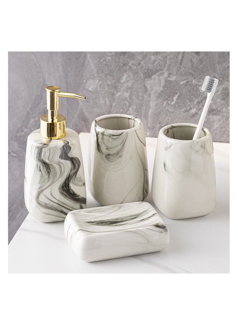 JiFENG 3pcs Bathroom Accessories Set,Ceramic Bathroom Soap Dispenser,Soap Dish and Toothbrush Cups for Modern Bathroom Square Marble Pattern Countertop Sink  Decoration  Complete - Image 2