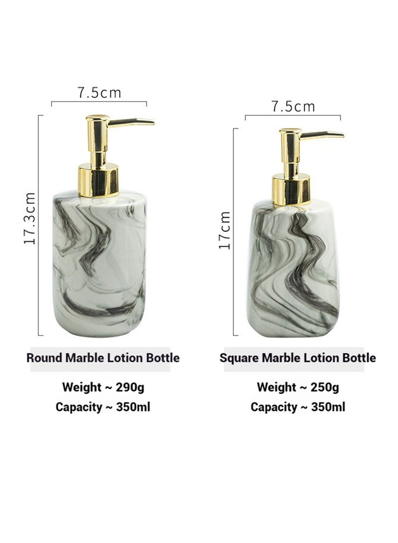 JiFENG 3pcs Bathroom Accessories Set,Ceramic Bathroom Soap Dispenser,Soap Dish and Toothbrush Cups for Modern Bathroom Square Marble Pattern Countertop Sink  Decoration  Complete - Image 3