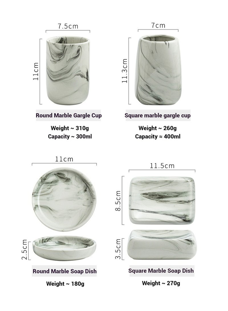 JiFENG 3pcs Bathroom Accessories Set,Ceramic Bathroom Soap Dispenser,Soap Dish and Toothbrush Cups for Modern Bathroom Square Marble Pattern Countertop Sink  Decoration  Complete - Image 4