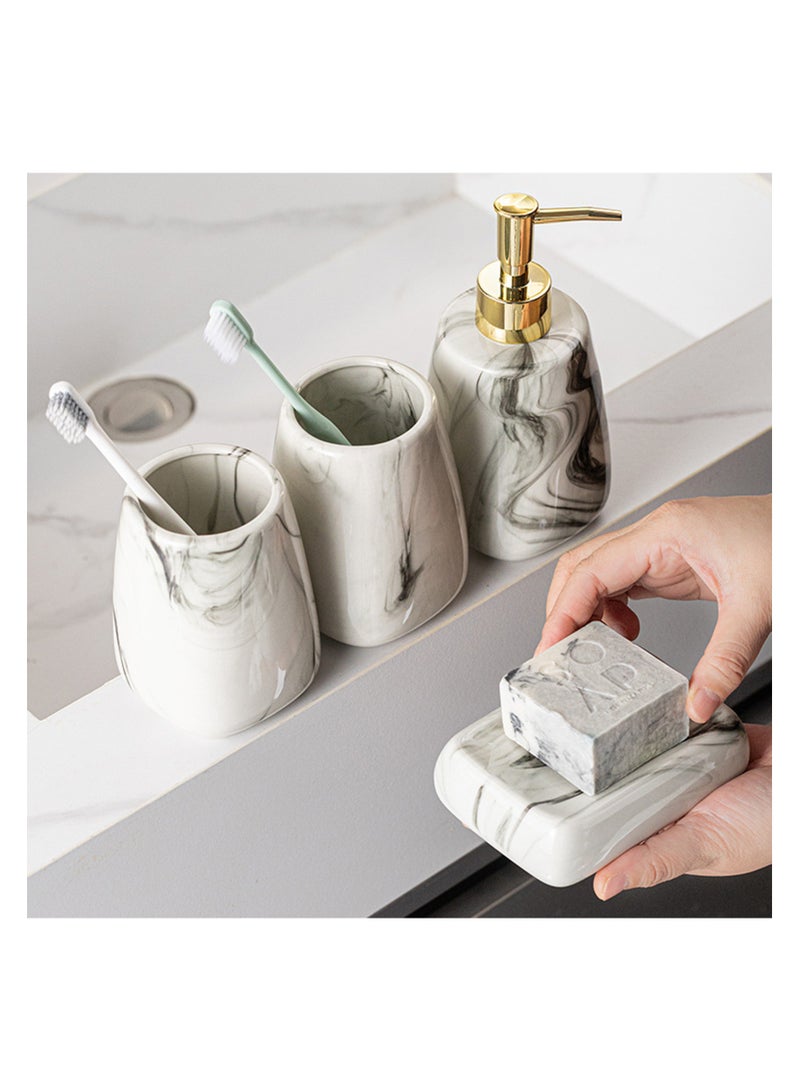 JiFENG 3pcs Bathroom Accessories Set,Ceramic Bathroom Soap Dispenser,Soap Dish and Toothbrush Cups for Modern Bathroom Square Marble Pattern Countertop Sink  Decoration  Complete - Image 5