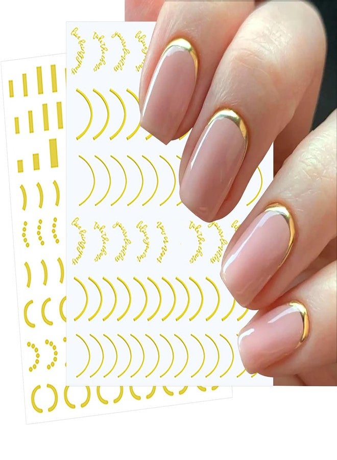 SILPECWEE 14 Sheets Gold Nail Stickers French Line Metallic Curve Strip Nail Decals Self Adhesive Nail Art Stickers Nail Design Stickers 3D Nail Decoration for Women Kids - Image 3