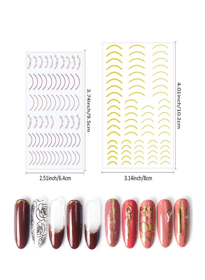 SILPECWEE 14 Sheets Gold Nail Stickers French Line Metallic Curve Strip Nail Decals Self Adhesive Nail Art Stickers Nail Design Stickers 3D Nail Decoration for Women Kids - Image 2