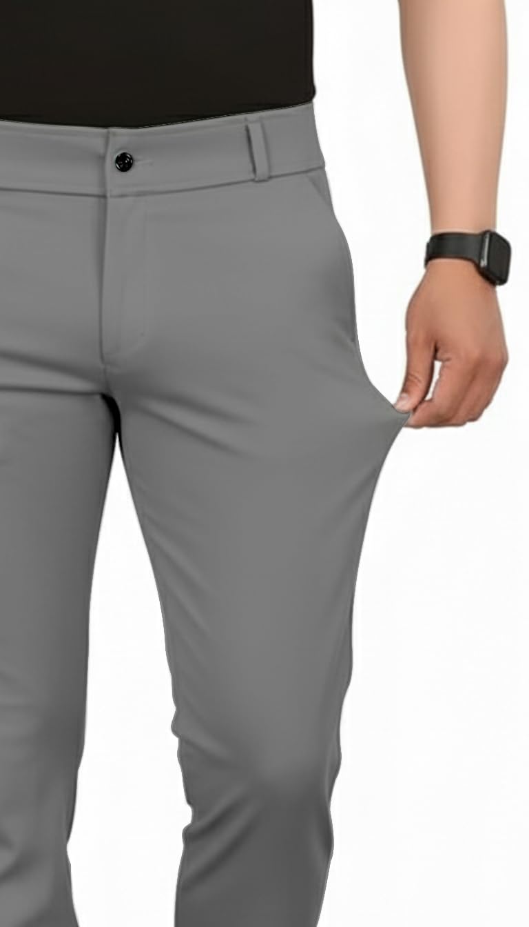 VALLEY Men's Slim Fit Casual Mid Rise Trousers, Cotton Blend, Side Pockets || Classic Slim Fit Chino Pants || Business Casual Dress Trousers (in, Alpha, L, Regular, Dark Grey) - Image 4