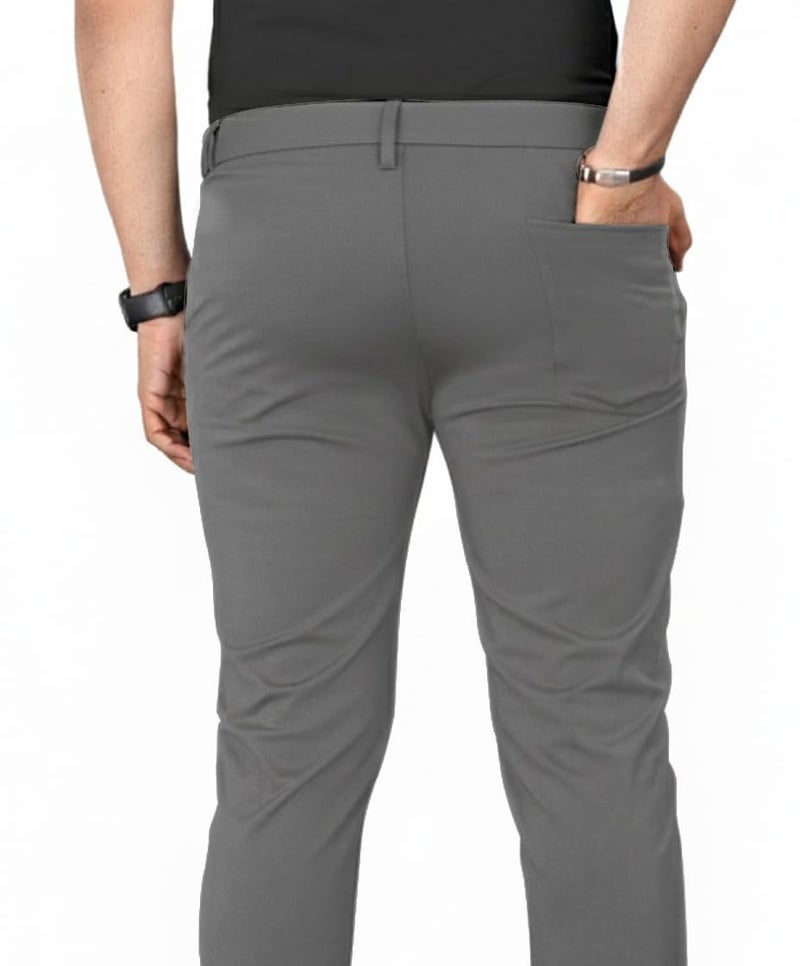 VALLEY Men's Slim Fit Casual Mid Rise Trousers, Cotton Blend, Side Pockets || Classic Slim Fit Chino Pants || Business Casual Dress Trousers (in, Alpha, L, Regular, Dark Grey) - Image 2
