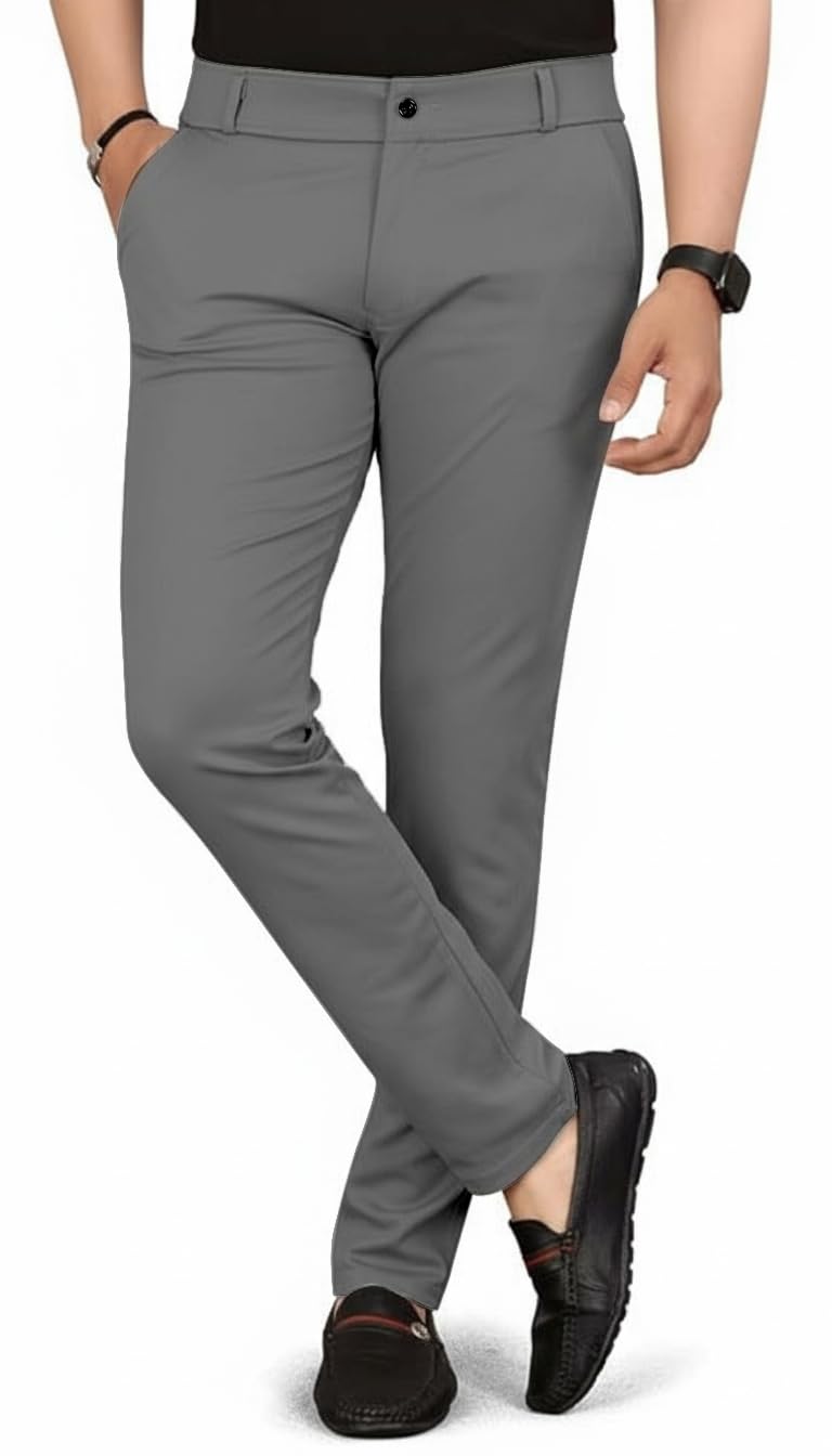 VALLEY Men's Slim Fit Casual Mid Rise Trousers, Cotton Blend, Side Pockets || Classic Slim Fit Chino Pants || Business Casual Dress Trousers (in, Alpha, L, Regular, Dark Grey) - Image 5