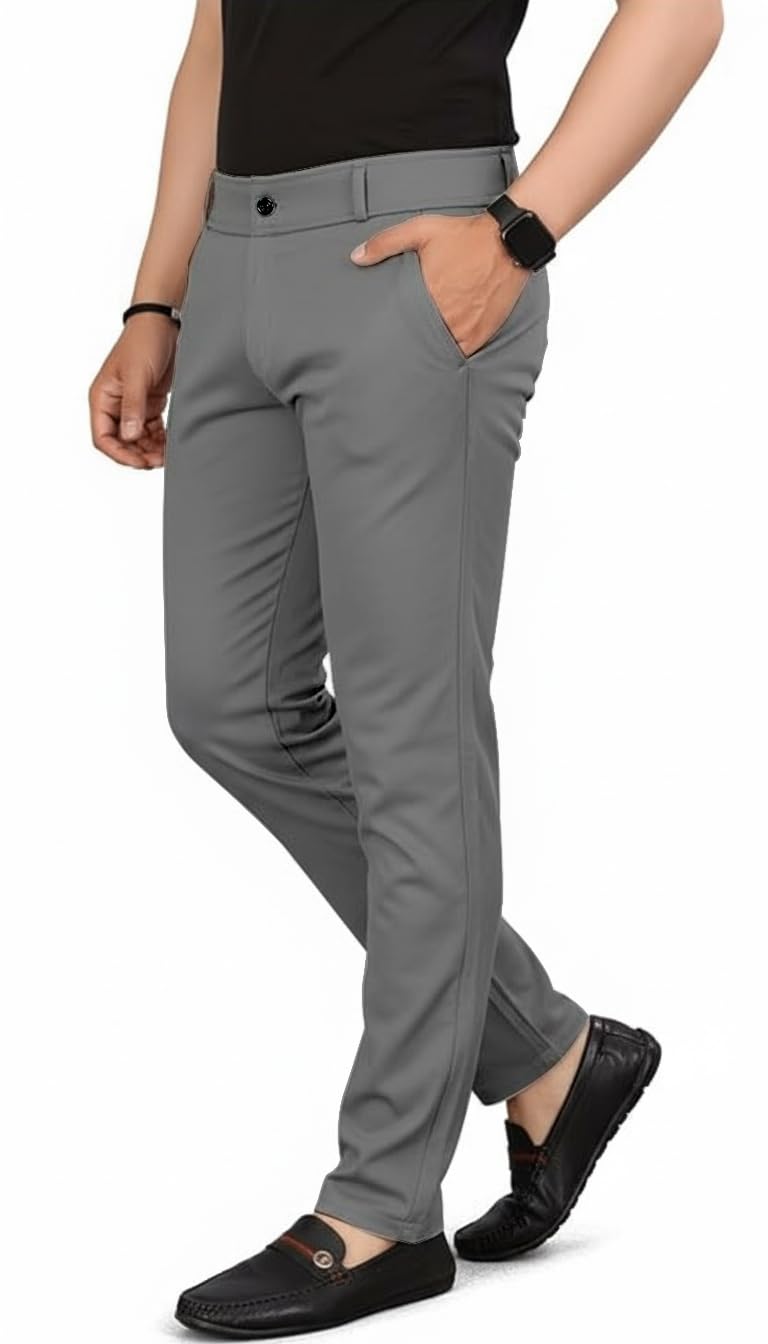 VALLEY Men's Slim Fit Casual Mid Rise Trousers, Cotton Blend, Side Pockets || Classic Slim Fit Chino Pants || Business Casual Dress Trousers (in, Alpha, L, Regular, Dark Grey) - Image 3