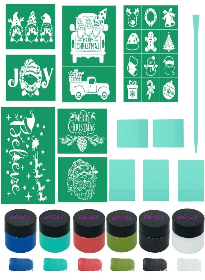 DGAGA 19PCS Christmas Silk Screen Stencils,Xmas Chalk Paste Minin Squeegees & Stencil Silkscreen Set Reusable Chalk Mesh Transfers Self Adhesive Stencils for Painting on Wood,Furniture,Home Decor - Image 1
