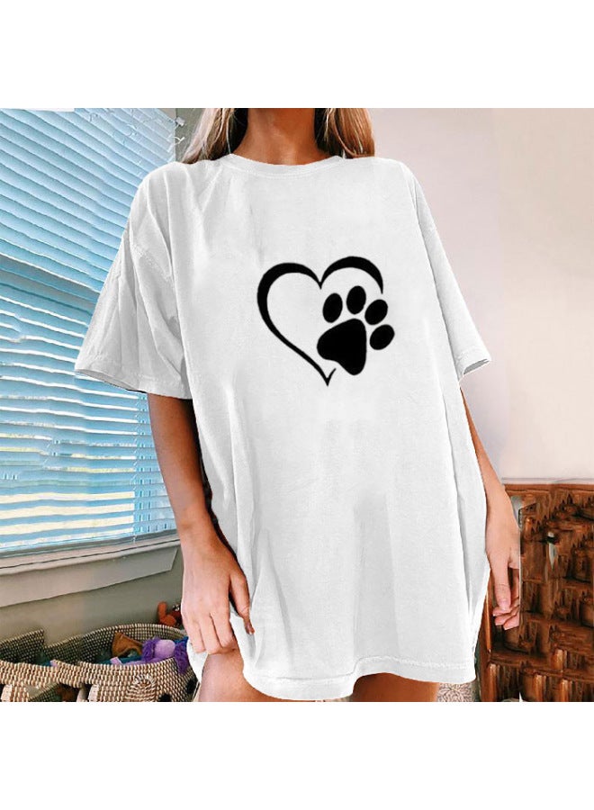 Spring And Summer New Print Round Neck Casual Short Sleeve Loose Fit Large Size - Image 1
