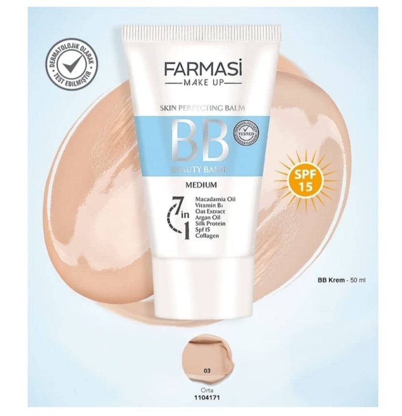 FARMASi Make Up BB Cream Beauty Balm, Full-Coverage Foundation, Concealer, Moisturizer BB Cream for All Skin Types, 1.7 fl. oz. / 50 ml (Light to medium)