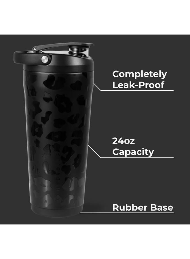 HydroJug 24 oz New Stainless Steel Shaker – Insulated, Leakproof, BPA-Free with Silent Mixing Grate – No Clumps, No Noise – Premium Shaker for Fitness, Sports & Everyday Use, Black Leopard - Image 5