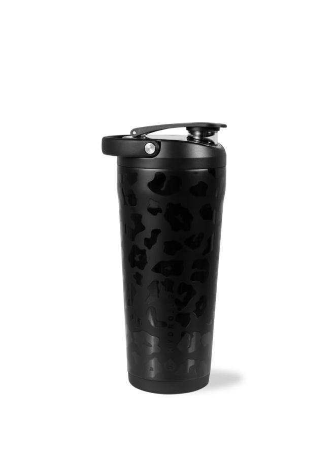HydroJug 24 oz New Stainless Steel Shaker – Insulated, Leakproof, BPA-Free with Silent Mixing Grate – No Clumps, No Noise – Premium Shaker for Fitness, Sports & Everyday Use, Black Leopard - Image 1