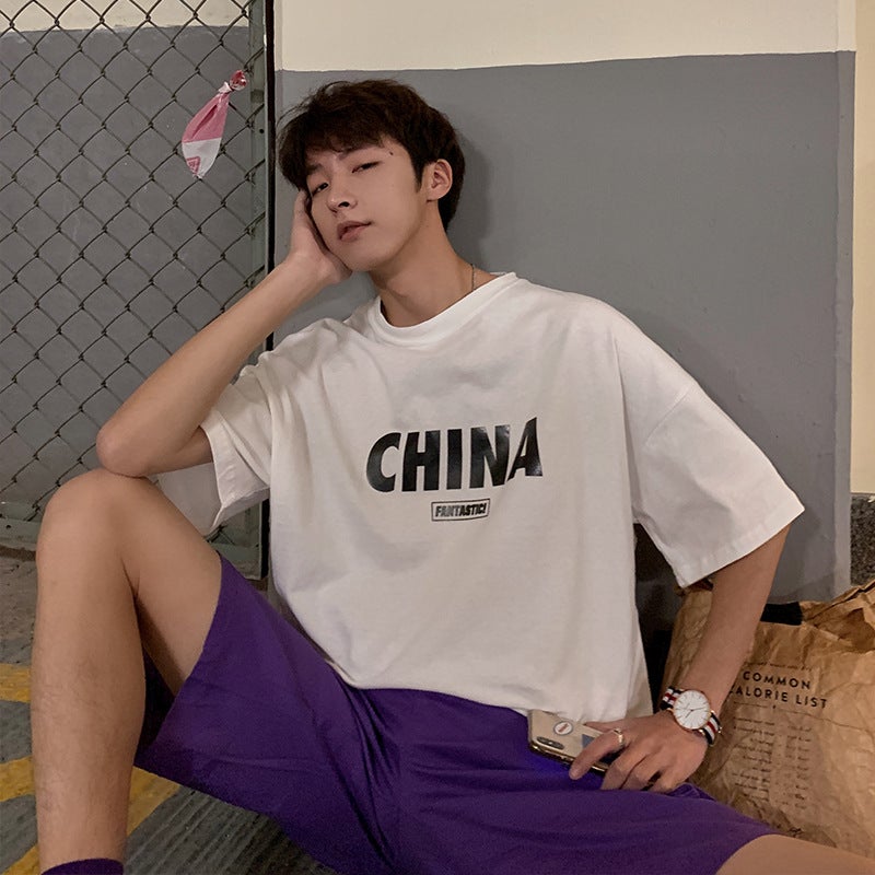 2024 Summer Hong Kong Style Couple Quarter Sleeve Printed T-Shirt Loose Short Sleeve Trendy Student Dt9019 - Image 3