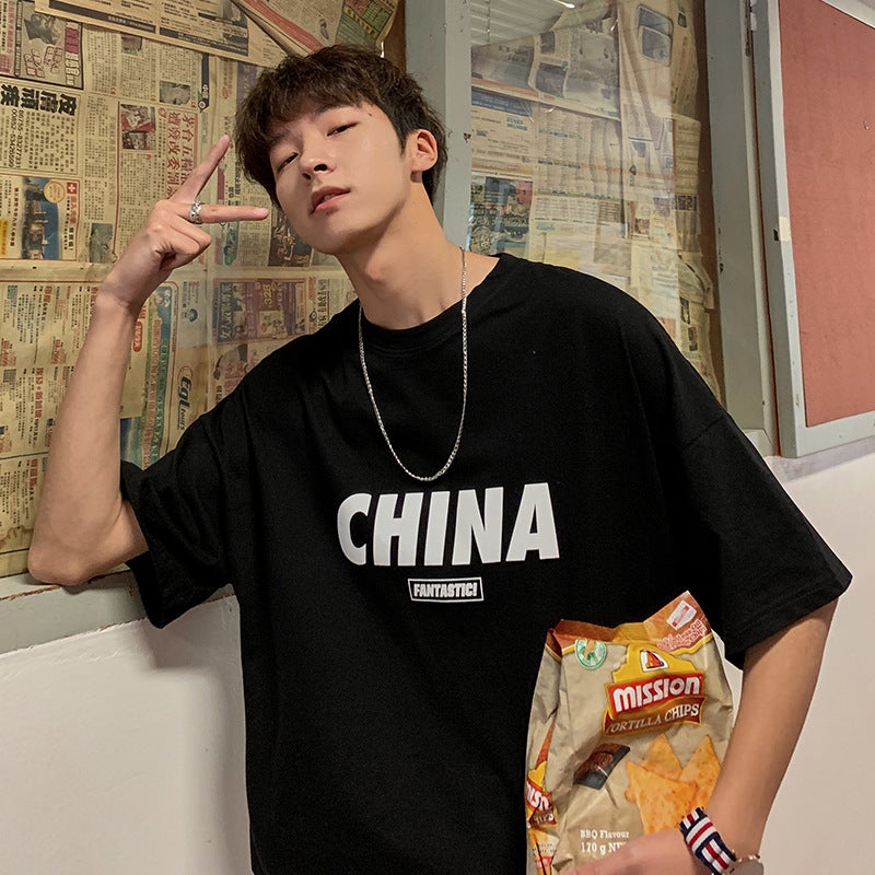 2024 Summer Hong Kong Style Couple Quarter Sleeve Printed T-Shirt Loose Short Sleeve Trendy Student Dt9019 - Image 2