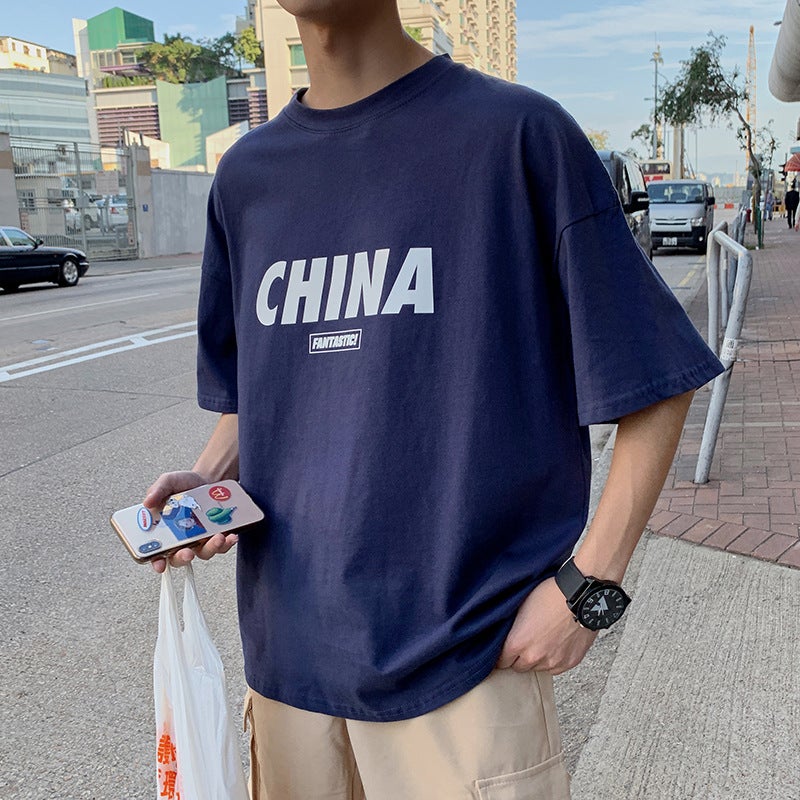 2024 Summer Hong Kong Style Couple Quarter Sleeve Printed T-Shirt Loose Short Sleeve Trendy Student Dt9019 - Image 4